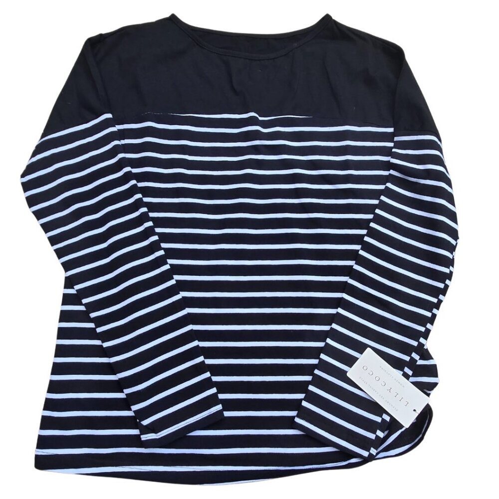 Lilycoco Long Sleeve Black & White Striped Shirt - Small - NWT